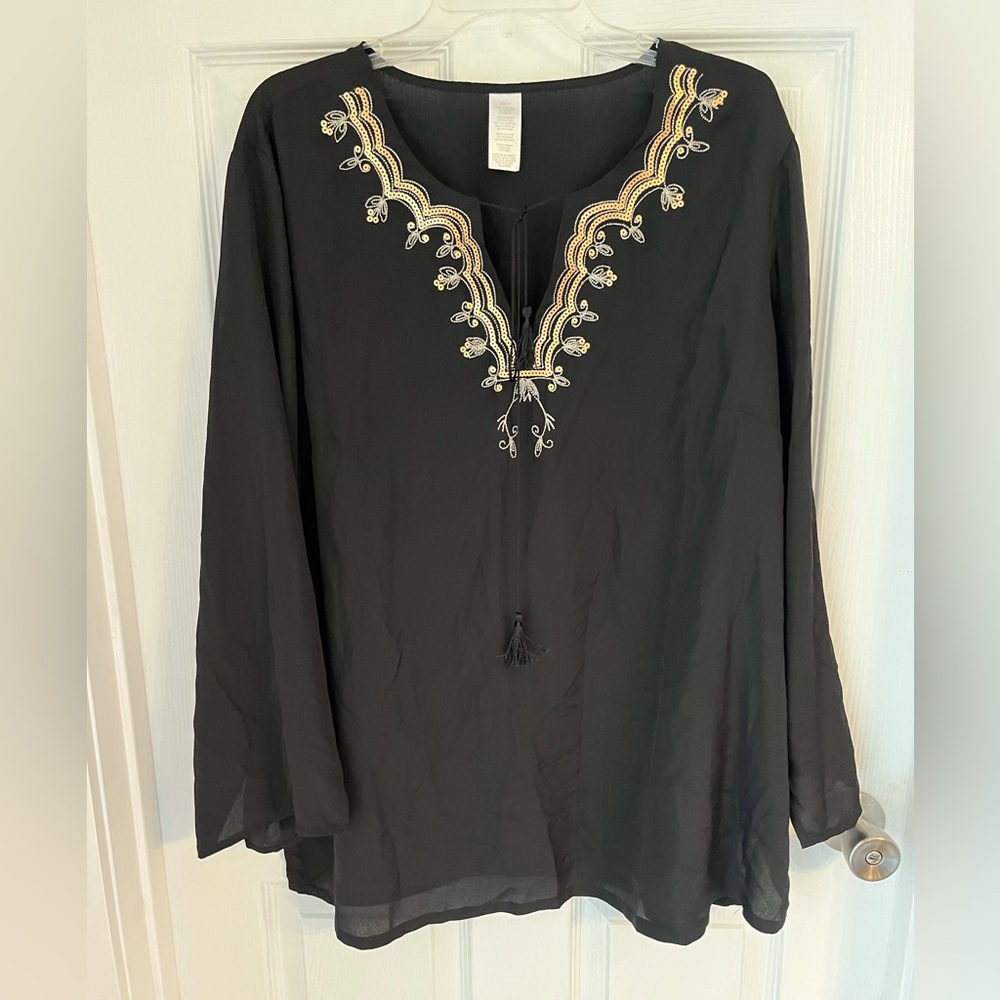 Embroidered plus Black top